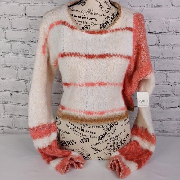 'FREE PEOPLE' 'EMERSON' ROMANC PATTERN~SLEEVE V-LINE HEATHER SWEATER - Picture 2 of 16